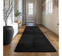 SIMPEX Tapis Runner Noir 80x250 cm Tapis à Poils Courts Lavable, Antidérapant et Doux, Design Monochrome Moderne pour Chambre, Cuisine et Couloir