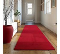 SIMPEX Tapis Runner Rouge 80x250 cm Tapis à Poils Courts Lavable, Antidérapant et Doux, Design Monochrome Moderne pour Chambre, Cuisine et Couloir