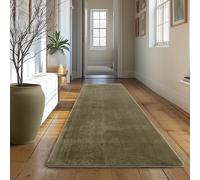 SIMPEX Tapis Runner Vert 80x250 cm Tapis à Poils Courts Lavable, Antidérapant et Doux, Design Monochrome Moderne pour Chambre, Cuisine et Couloir