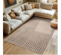 SIMPEX Tapis de Salon 120x170 cm Beige à Poils Longs Design Scandi Boho Effet Relief Shaggy Doux Moelleux Robuste Facile à Nettoyer Moderne pour Chambre à Coucher
