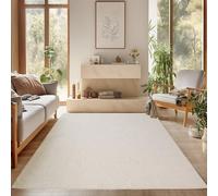 SIMPEX Tapis Salon 140x200 cm Crème Uni Bouclé Boucles Style Scandinave Moderne Doux Résistant Facile à Nettoyer Chambre Salle à Manger Chambre Enfant