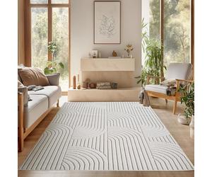 SIMPEX Tapis Salon 200x290 cm Crème Design Bohème Bou oucles Style Scandinave Moderne Doux Résistant Facile à Nettoyer Grand Tapis Salle à Manger Chambre