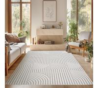 SIMPEX Tapis Salon 200x290 cm Crème Design Bohème Bouclé Boucles Style Scandinave Moderne Doux Résistant Facile à Nettoyer Grand Tapis Salle à Manger Chambre