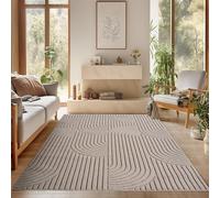 SIMPEX Tapis Salon 240x340 cm Beige Design Bohème Bouclé Boucles Style Scandinave Moderne Doux Résistant Facile à Nettoyer Tapis Salle à Manger Chambre