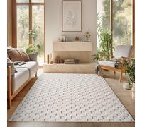 SIMPEX Tapis Salon 240x340 cm Crème Design à Carreaux Bouclé Boucles Style Scandinave Moderne Doux Résistant Facile à Nettoyer Tapis Salle à Manger Chambre