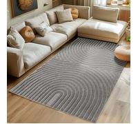 SIMPEX Tapis Salon 240x340 cm Gris à Poils Longs Design Scandi Boho Effet Relief Moderne pour Chambre à Coucher