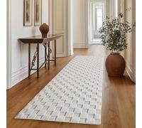 SIMPEX Tapis Salon Couloir 80x150 cm Crème Design à Carreaux Bou oucles Style Scandinave Doux Résistant Facile à Nettoyer Tapis Moderne pour Entrée Chambre Cuisine