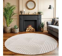 SIMPEX Tapis Salon Rond 120 cm Crème Design Bohème Bouclé Boucles Style Résistant Facile à Nettoyer Chambre