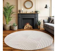 SIMPEX Tapis Salon Rond 120 cm Crème Design Bohème Bouclé Boucles Style Scandinave Moderne Doux Résistant Facile à Nettoyer Salle à Manger Chambre