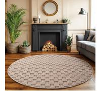 SIMPEX Tapis Salon Rond 160 cm Beige Design à Carreaux Bou oucles Style Scandinave Moderne Doux Résistant Facile à Nettoyer Grand Tapis Salle à Manger Chambre