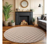 SIMPEX Tapis Salon Rond 160 cm Beige Design à Carreaux Bou oucles Style Scandinave Moderne Doux Résistant Facile à Nettoyer Grand Tapis Salle à Manger Chambre
