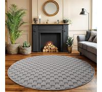 SIMPEX Tapis Salon Rond 160 cm Gris Design à Carreaux Bou oucles Style Scandinave Moderne Doux Résistant Facile à Nettoyer Grand Tapis Salle à Manger Chambre
