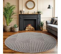 SIMPEX Tapis Rond 160 cm Gris Design Bohème Bou oucles Style Scandinave Moderne Doux Résistant Facile à Nettoyer Grand Tapis pour Salon Salle à Manger Chambre