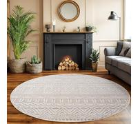 SIMPEX Tapis Salon Rond 200 cm Crème Design Vintage Bou oucles Style Résistant Facile à Nettoyer Grand Tapis Chambre