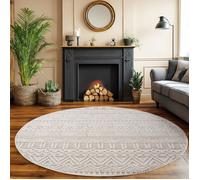 SIMPEX Tapis Salon Rond 200 cm Crème Design Vintage Bou oucles Style Scandinave Moderne Doux Résistant Facile à Nettoyer Grand Tapis Salle à Manger Chambre