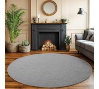 SIMPEX Tapis Salon Rond 200 cm Gris Uni Bou oucles Style Scandinave Moderne Doux Résistant Facile à Nettoyer Grand Tapis Salle à Manger Chambre