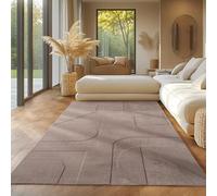 SIMPEX Tapis scandinave, design bohème, uni beige, 200 x 290 cm, facile d'entretien, lavable, effet 3D, pour salon et chambre