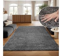 SIMPEX Tapis Shaggy Gris à Poils Longs 300x400 cm XXL Moderne uni pour très Grands espaces Confort Premium