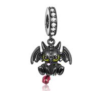 Simphman Charms Argent 925 Sterling Dragon volant noir d'Halloween Pendentifs Perles pour Bracelets Colliers Christmas Day Bijoux Cadeau Pour Femme