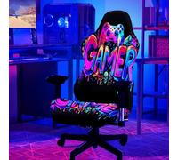 Simpkeely Housse de Chaise Gaming Blacklight - Protection de Chaise Esport Réactive aux UV avec Motif Crâne Gamer Néon, Housse Extensible et Lavable pour Chaises de Bureau et Gaming