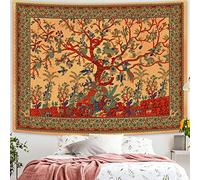 Simpkeely Tapisserie Arbre de Vie - Tapisserie Murale Esthétique de la Jungle Indienne Mandala Hippie Tie Dye Bohème - Décoration Murale pour Chambre à Coucher - 150 x 200 cm (Jaune)