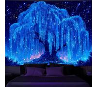 Simpkeely Tapisserie Arbre Nuit Étoilée Blacklight - Saule Réactif aux UV, Arbre de Vie Néon, Lumineux dans le Noir, Galaxie Mystique Art Mural pour Chambre et Salon - 180 x 300cm