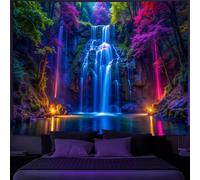 Simpkeely Tapisserie cascade lumineuse UV - Forêt néon phosphorescente - Tenture murale - Paysage naturel vibrant - Pays des merveilles - 130 x