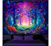Simpkeely Tapisserie de forêt fantastique à la lumière noire, réactive aux UV, motif arbre magique, tentures murales pour chambre à coucher, salon - 180,1 x 300 cm