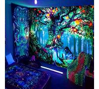 Simpkeely Tapisserie Féerique de la Forêt Fantastique avec Arbres à Lumière Noire, Tenture Murale avec Elfes Magiques de la Nature, Tapisseries Réactives aux UV pour Chambre - 180 x 230 cm