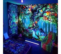 Simpkeely Tapisserie Féerique de la Forêt Fantastique avec Arbres à Lumière Noire, Tenture Murale avec Elfes Magiques de la Nature, Tapisseries Réactives aux UV pour Chambre - 180 x 300 cm