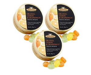 Simpkins Lot de 3 boîtes de 200 g pour bonbons de voyage orange, citron et pamplemousse