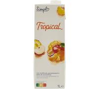 SIMPL Jus de Fruits Tropical - Mélange exotique à base de concentrés - Brique 1L - Saveurs mangue, ananas, fruit de la passion et mandarine - Sans conservateur ajouté - Lot de 4