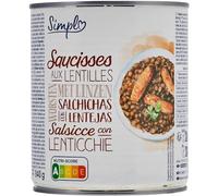 SIMPL - Plat Cuisiné - Saucisses aux lentilles - Prêt en 4 min au Micro-Ondes · Format Familial Pour 2 Personnes - la boîte de 840g - Le Lot De 4