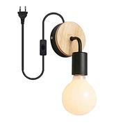 Simple Applique À l'intérieur nordique Applique Murale chambre Lampe de chevet bois fer à repasser Spot mural salon balcon escalier décoration Eclairage mural douille E27 avec prise européenne
