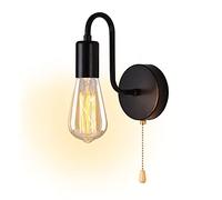 Simple Applique Murale avec Interrupteur à Tirette Noire Vintage Industrielle E27 Luminaire Lampe Murale Intérieure Eclairage Murale Chambre Lampe Murale Table de Chevet Eclairage Mur Salon Couloir