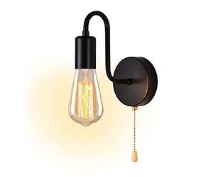 Simple Applique Murale avec Interrupteur à Tirette Noire Vintage Industrielle E27 Luminaire Lampe Murale Intérieure Eclairage Murale Chambre Lampe Murale Table de Chevet Eclairage Mur Salon Couloir
