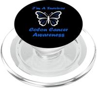 Simple Blue Butterfly I'm a Survivor Colon Cancer Awareness PopSockets PopGrip pour MagSafe