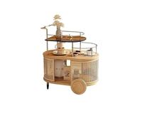 Simple Coin de ménage simple Plusieurs, côté créatif en verre salon, petit appartement Chariot mobile Voiture à manger Meubles pour la maison(Beige)