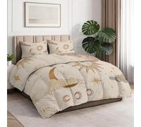 Simple Couette 4 Saisons 200 x 200 cm - Étoiles Lune Soleil Nuages Imprimée Reversible Édredon sans Housse, Couleur Claire Lavable Douce et Confortable Couette avec 2 Taies 65x65 cm
