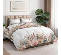 Simple Couette 4 Saisons 220 x 240 cm, Couette Lavable en Machine Imprimée Aquarelle Fleurs Attrape Rêves, Blanc Édredon Réversible sans Housse avec 2 Taies d'oreiller 65x65 cm