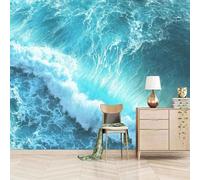 Simple Cubic Blue Sea Waves Papier Peint 3D Installation Facile Intissé Tapisserie Bureau Salon Canapé Chambre Décoration Murale-430cm×300cm