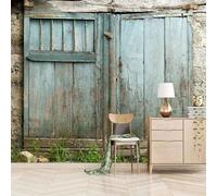 Simple Cubic Retro Blue Wooden Door Papier Peint 3D Installation Facile Intissé Tapisserie Bureau Salon Canapé Chambre Décoration Murale-150cm×105cm