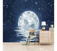 Simple Cubic Starry Night Moon Reflection Papier Peint 3D Installation Facile Intissé Tapisserie Bureau Salon Canapé Chambre Décoration Murale-150cm×105cm
