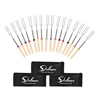 Simple Deluxe Lot de 24 brochettes à rôtir à la guimauve de 81,3 cm - Design extensible - En acier inoxydable - Pour camping, feu de camp, cheminée, bâtons rétractables avec poignée en bois