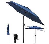 Simple Deluxe Parasol de terrasse de 2,28 m avec bouton poussoir d'inclinaison/manivelle, 6 baleines robustes pour jardin, terrasse, jardin, piscine, bleu