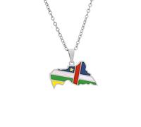 Simple Émail République Centrafricaine Carte Collier Ras Du Cou, Pays Drapeau Pendentif Collier, Collier Réglable Ras Du Cou Colliers, Bijoux De Mode Cadeau Pour Femmes Hommes Unisexe Filles,White