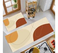 Simple et Abstrait Tapis de Cuisine Set de 2, Blocs de Couleur Lignes Tapis de Sol de Cuisine Lavables, Chemin Antidérapant pour l’entrée et Le Bureau 50x80cm+50x150cm, Beige