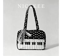 Simple et élégant sac de piano à pois noir et blanc classique, sac à main rétro personnalisé au design de dentelle de niche, sac à bandoulière multifonctionnel de musique raffiné et personnalisé, conv