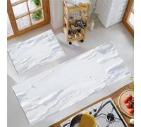 Simple Et Naturel Tapis de Cuisine Set de 2, Texture De Neige Tapis de Sol de Cuisine Lavables, Chemin Antidérapant pour l’entrée et Le Bureau de Décoration Intérieure, 43x75cm+43x150cm, Blanc