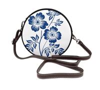 Simple Folk Art Deux Fleurs Femmes Rond Sac à bandoulière en cuir Sac à main